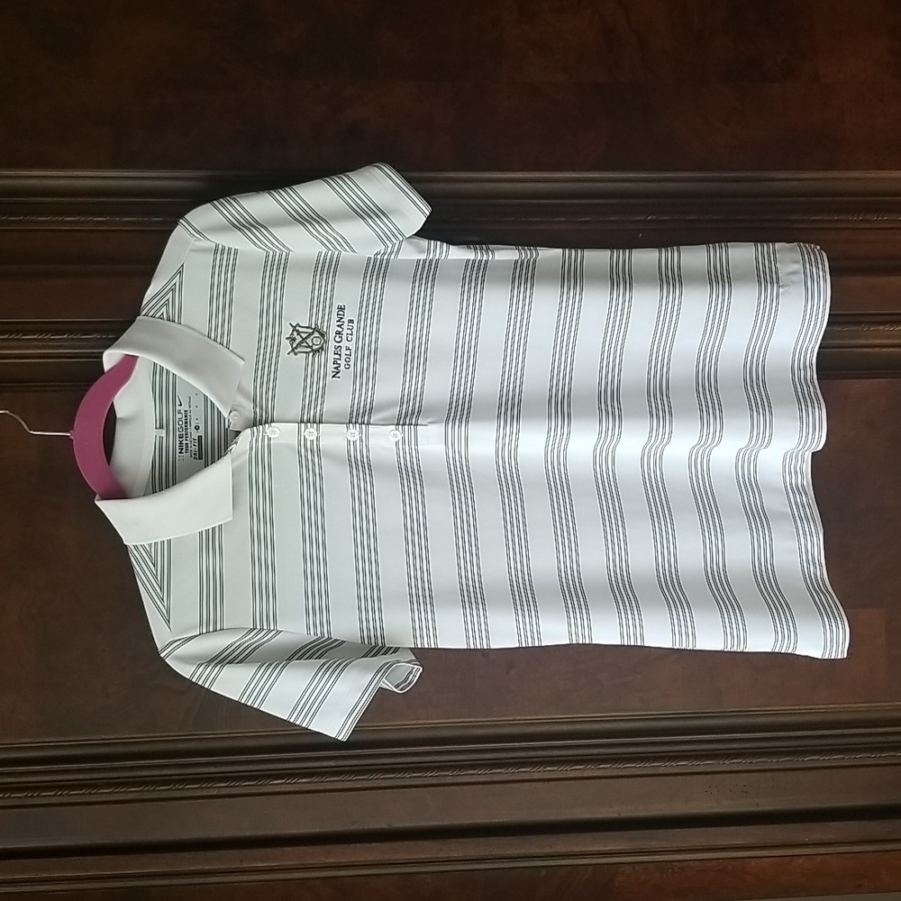 Nike womens golf polo, size medium. White/black stripes, Naples Grande Golf Club